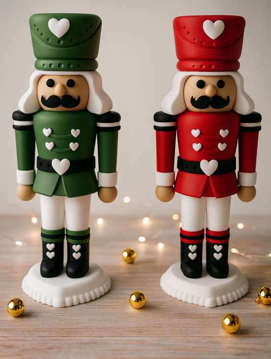 Herzknacker Nussknacker 25 cm – Weihnachtsdeko Figur in Rosa, Oliv & Rot mit Herz – Magische Geschenkidee, moderne Weihnachtsdekoration