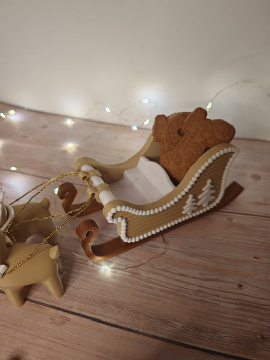 Weihnachtsschlitten mit 3 Rentieren – Rudolf mit roter Nase