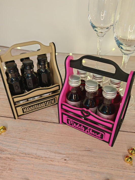 Schnapskorb für 6 Fläschchen – Männerhandtasche & Ladies Edition | Lustige Geschenkidee für Geburtstag, JGA & Silvester