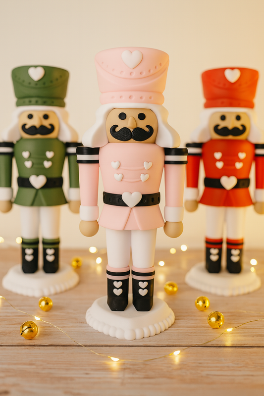 Herzknacker Nussknacker 25 cm – Weihnachtsdeko Figur in Rosa, Oliv & Rot mit Herz – Magische Geschenkidee, moderne Weihnachtsdekoration