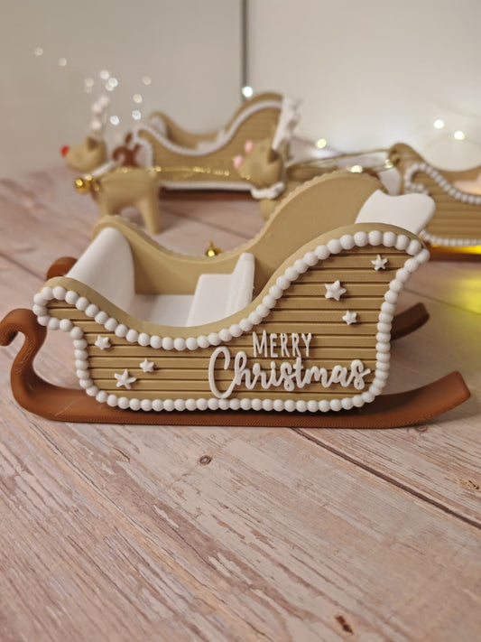 Weihnachtsschlitten mit 3 Rentieren – Rudolf mit roter Nase