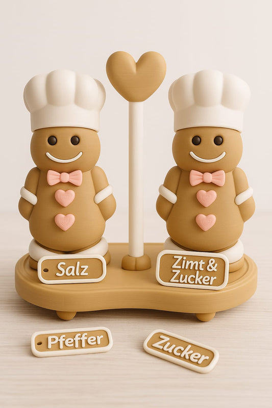 Magisches Streuer-Set – Salz & Pfeffer/Zimt & Zucker/Zucker – Deko, Wechsel-Schilder, Geschenkidee, Gingerbread Look, Winterzauber