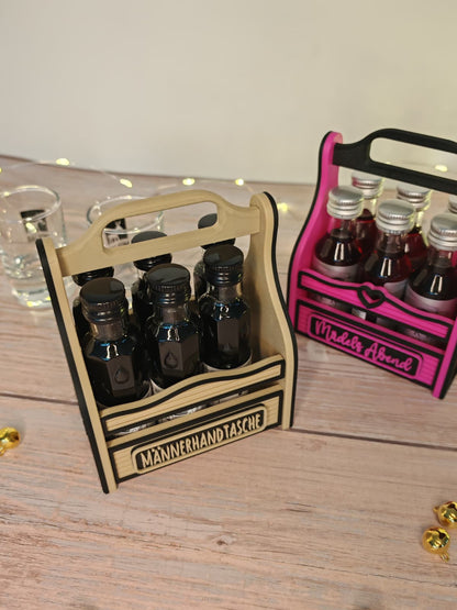 Schnapskorb für 6 Fläschchen – Männerhandtasche & Ladies Edition | Lustige Geschenkidee für Geburtstag, JGA & Silvester