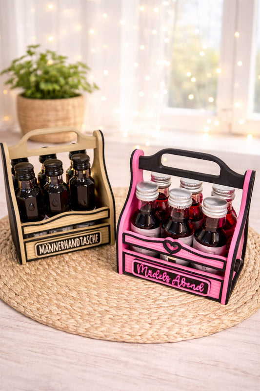 Schnapskorb für 6 Fläschchen – Männerhandtasche & Ladies Edition | Lustige Geschenkidee für Geburtstag, JGA & Silvester
